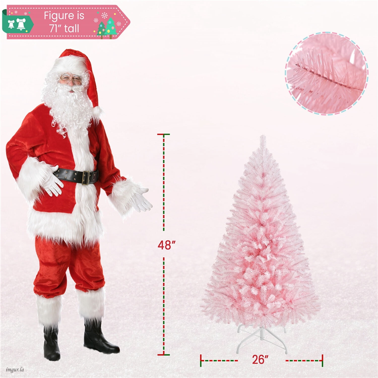 Alden Design 4FT Artificial Pre-lit Christmas Fir Tree with Foldable Stand and 70 LED Warm Lights,Pink