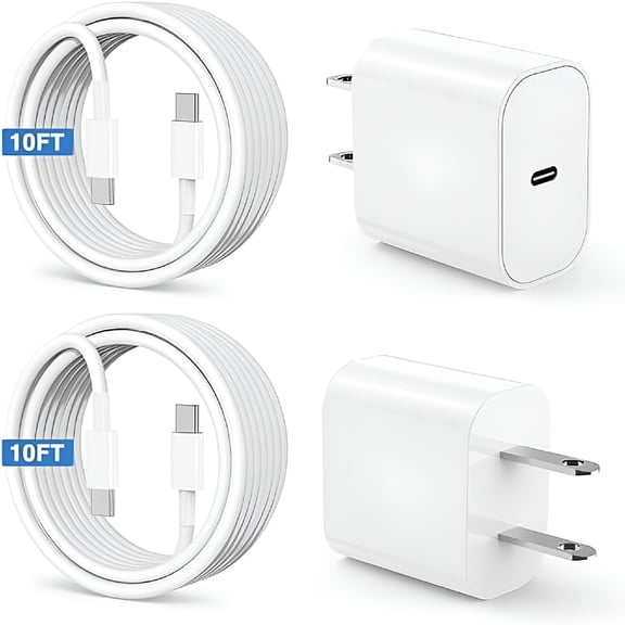 GJX Charger 10 Ft with 20w USB C Charger Block, 2-Pack 20W Fast Wall Charger , AirPods, and More, with 2 Pack 10ft USB-C Cable