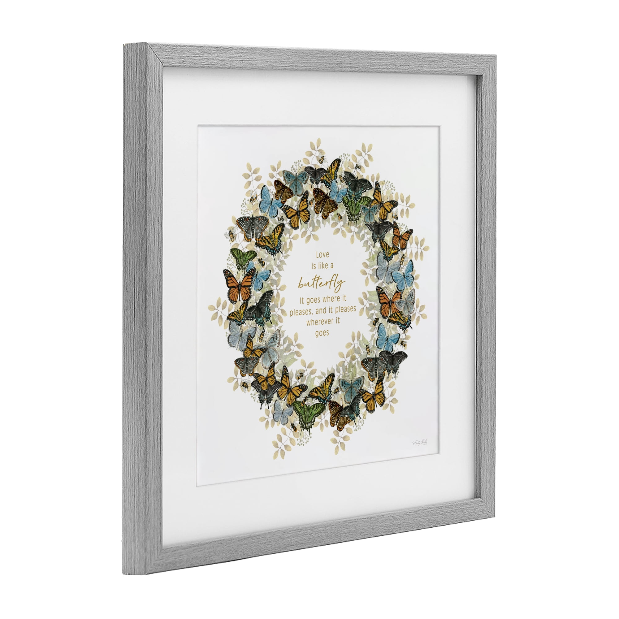 Stupell Industries Life Is Like A Butterfly Wreath Gray Framed Print Under Glass, design by Cindy Jacobs