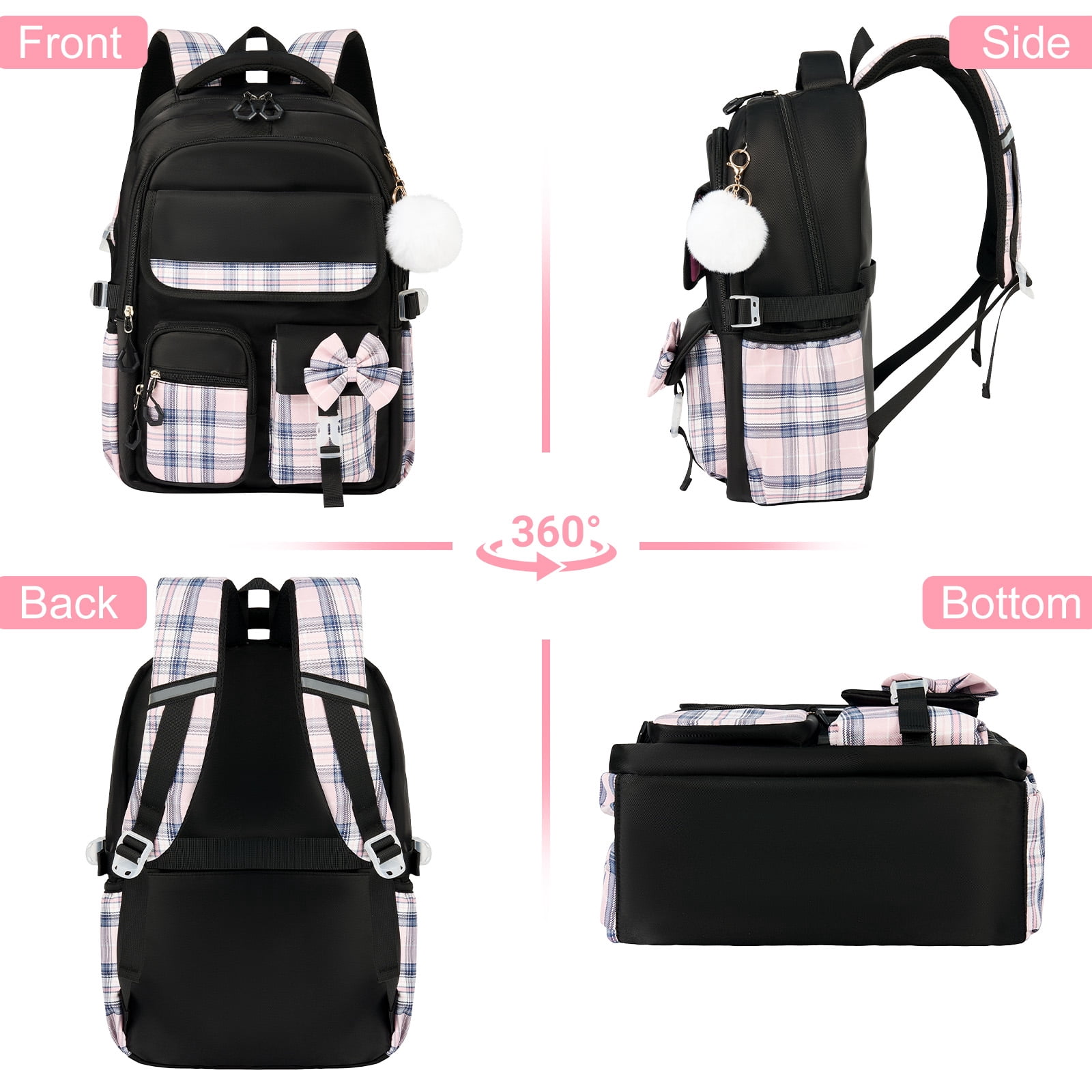 Gynky Backpack for Ages 4-12, Cute School Bag for Elementary & Middle School - Black, Great as a Back to School Gift
