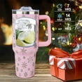 thumbnail image 2 of Christmas Tumbler 40oz Pink Snowflake Tumbler with Lid and Straw Xmas Insulated Cup Coffee Mug Christmas Gifts for Women Men, 2 of 6