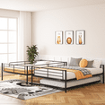 thumbnail image 3 of PAPROOS Metal Bunk Bed with Trundle, Heavy Duty Full Over Full Bunk Bed Frame with 2 Ladders and Full-Length Guardrails, Bunk Bed No Box Spring Needed (Black), 3 of 8