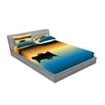 thumbnail image 2 of Ambesonne Nature Fitted Sheet & Pillow Sham Set, Sunset at Lake Fishing, Queen, Orange Blue, 2 of 2
