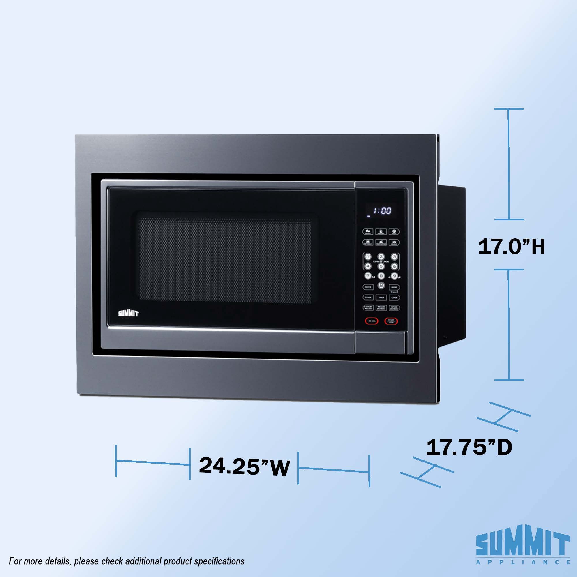 Summit Built-in Microwave with Trim Kit,  Fits 24 Inch Spaces 1.2 cu.ft., Stainless Steel - SMBI24