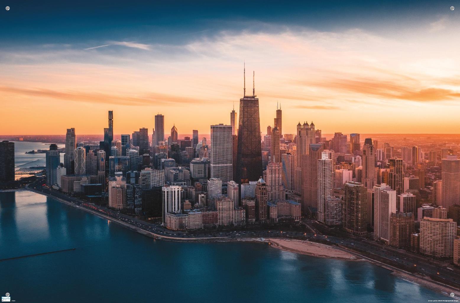 Cityscapes - Chicago, Illinois Wall Poster with Pushpins, 22.375" x 34"