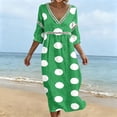 thumbnail image 4 of YuXingFu Church Dress Maxi V-Neck Plus Size Womens Dress 3/4 Sleeve Flowy Long Casual Summer Green XXXL, 4 of 4