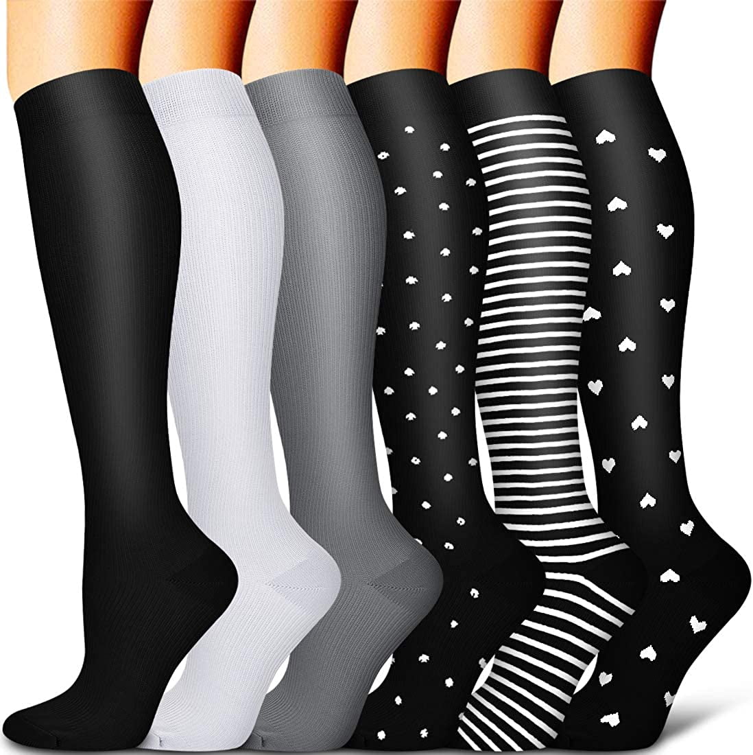 8 Pack Copper Knee High Compression Socks For Men & Women-Best For Running,Athletic,Medical,Pregnancy and Travel 15-20mmHg 