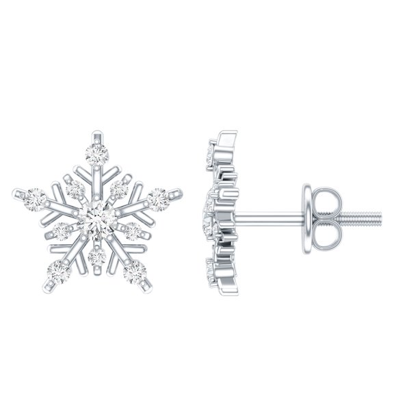 Rosec Jewels Lab Created Diamond Snowflake Stud Earrings for Women (Ef-Vs Quality), with Screw Back - Christmas Gift, 925 Sterling Silver