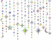 Iridescent Star Moon Circle Dot Garland Party Decoration Kit Hanging Crescent and Twinkle Little Star Streamer Bunting Banner for Kids First Birthday Ramadan EID Mubarak Baby Shower Wedding Decor