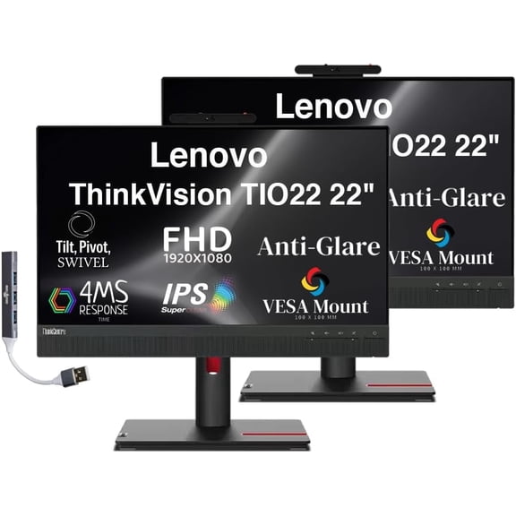 Lenovo 22 FHD IPS 4ms Webcam HDMI DP w/DKZ Hub 2-Pack