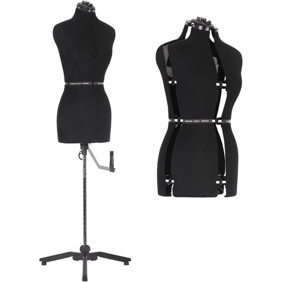 FDW Female Mannequin Body Dress Form Sewing Mannequin Torso Manikin Adjustment to Waist & Hips & Neck & Back Length with Tripod Base Stand for Sewing Clothes Display (Black, 38.6-63.2 Inches)