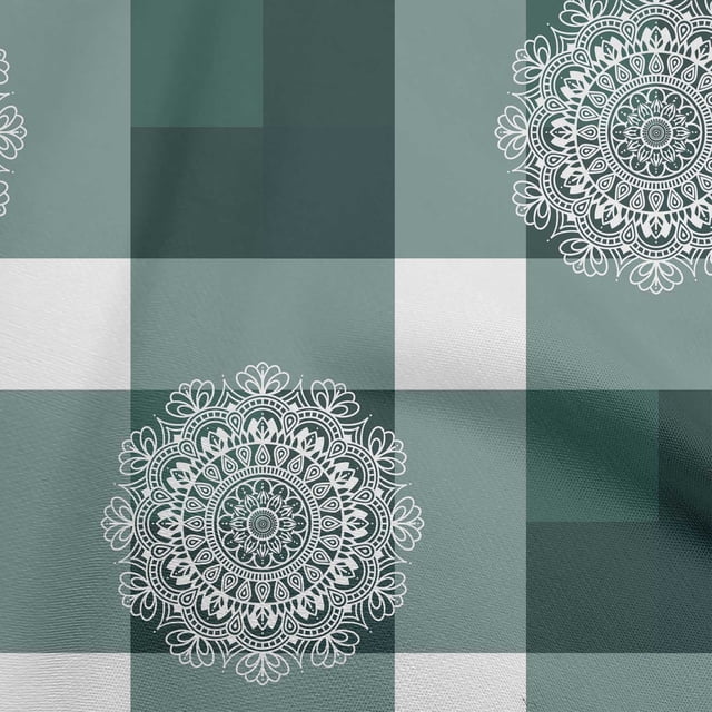 oneOone Rayon Dark Teal Green Fabric Asian Block With Check Sewing Craft Projects Fabric Prints By Yard 56 Inch Wide