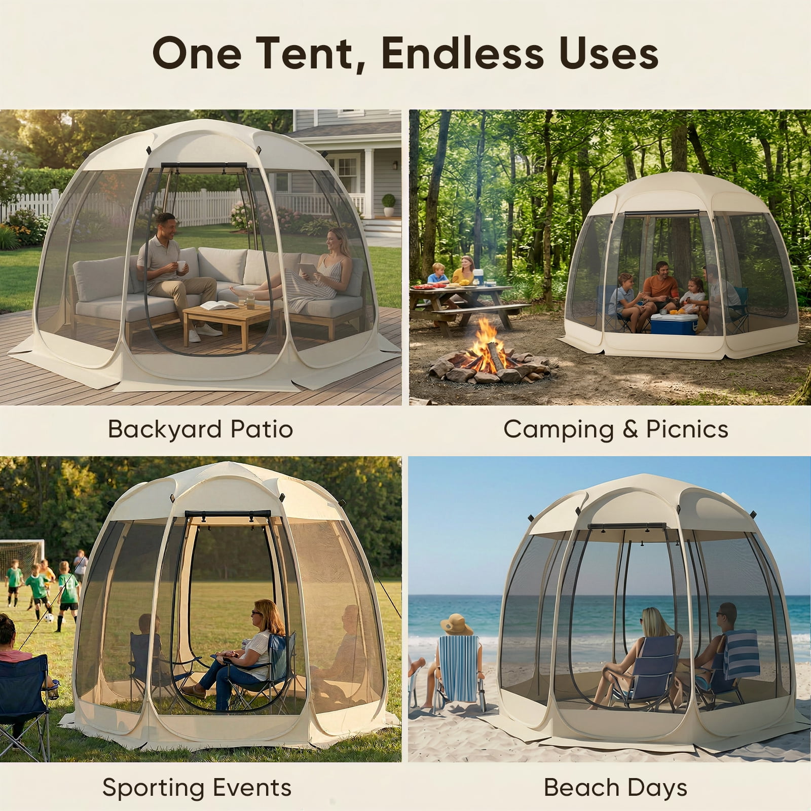TABU Screen House Tent, 12x12ft Pop up Screen Tent, 8-10 Person Screened Canopy Tent with Carry Bag for Backyard & Outdoor Activities