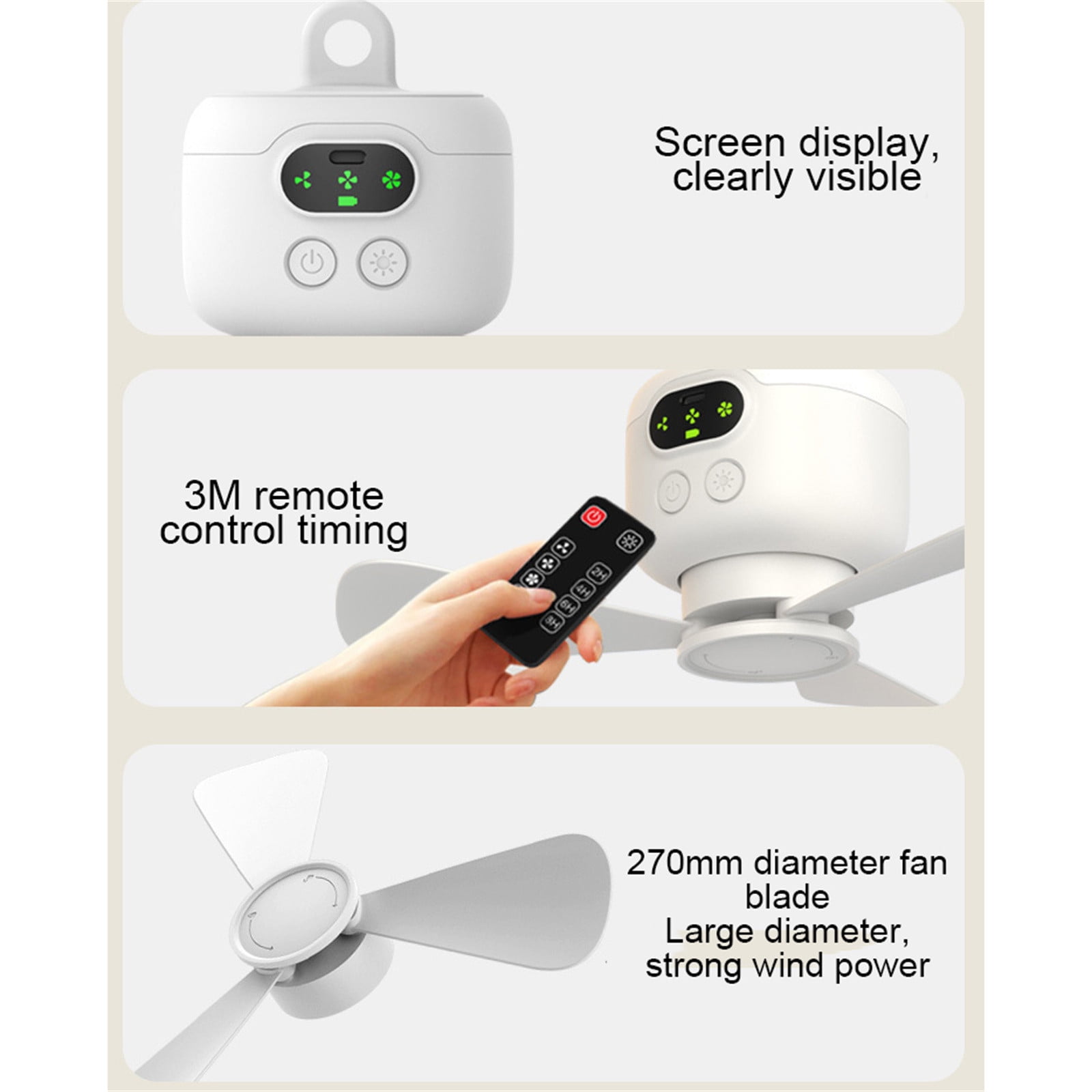 Ceiling Fan with Lights Remote Control Wireless Rechargeable Fan Light with Remote, 8000Mah Portable Hanging Fan for Camping Tent, Outdoor Ceiling Fan with Light and Remote