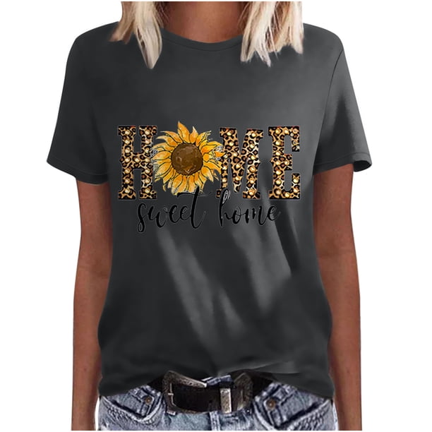 Camisetas estampadas con cuello redondo para mujer Camisetas estampadas Camiseta de manga corta Blusa Tops Fridja bn2354