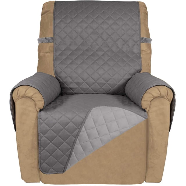 Housse de Sofa Inclinable Matelassée Réversible, Protège-Meubles Résistant à l'Eau, Housse de Canapé Lavable avec Sangles Élastiques pour Enfants, Chiens, Animaux (Fauteuil Inclinable, Gris/gris Pâle)