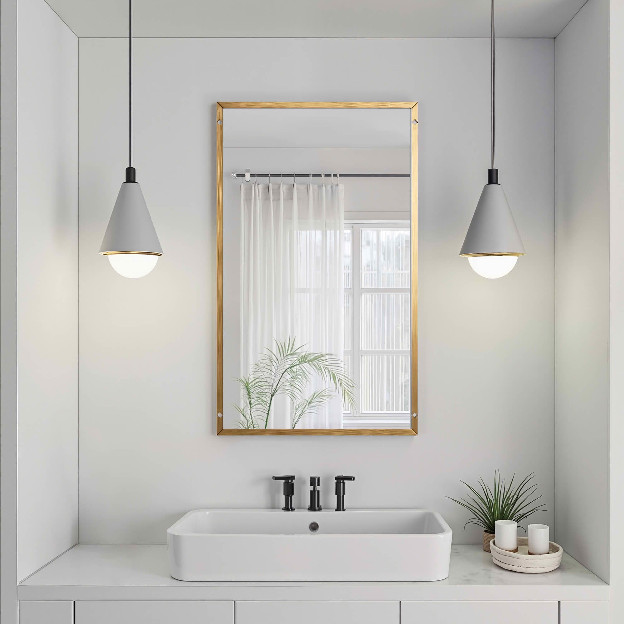 MAYEERTY 59x35x1 Inch Gold Thin Edge Aluminum Right Angle Rectangular Full Length Mirror, No Stand for Bedroom