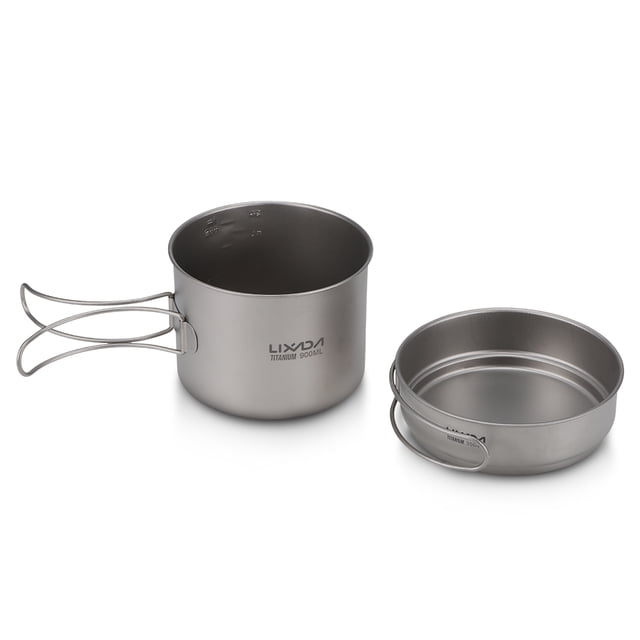 Lixada Ultralight Titanium Cookset Outdoor Camping Cookware Set 900ml Pot and 350ml Fry Pan with Folding Handles