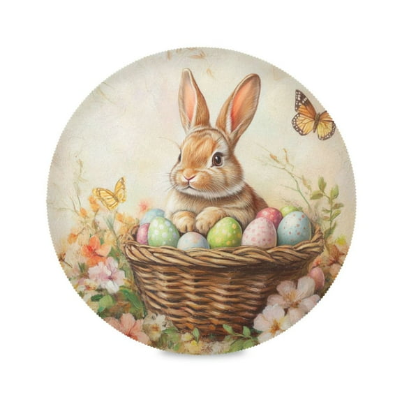 WOBOGO Orange Easter Rabbit Round Placemats Set of 1 Heat Resistant Washable Kitchen Table Decorations 15.4in