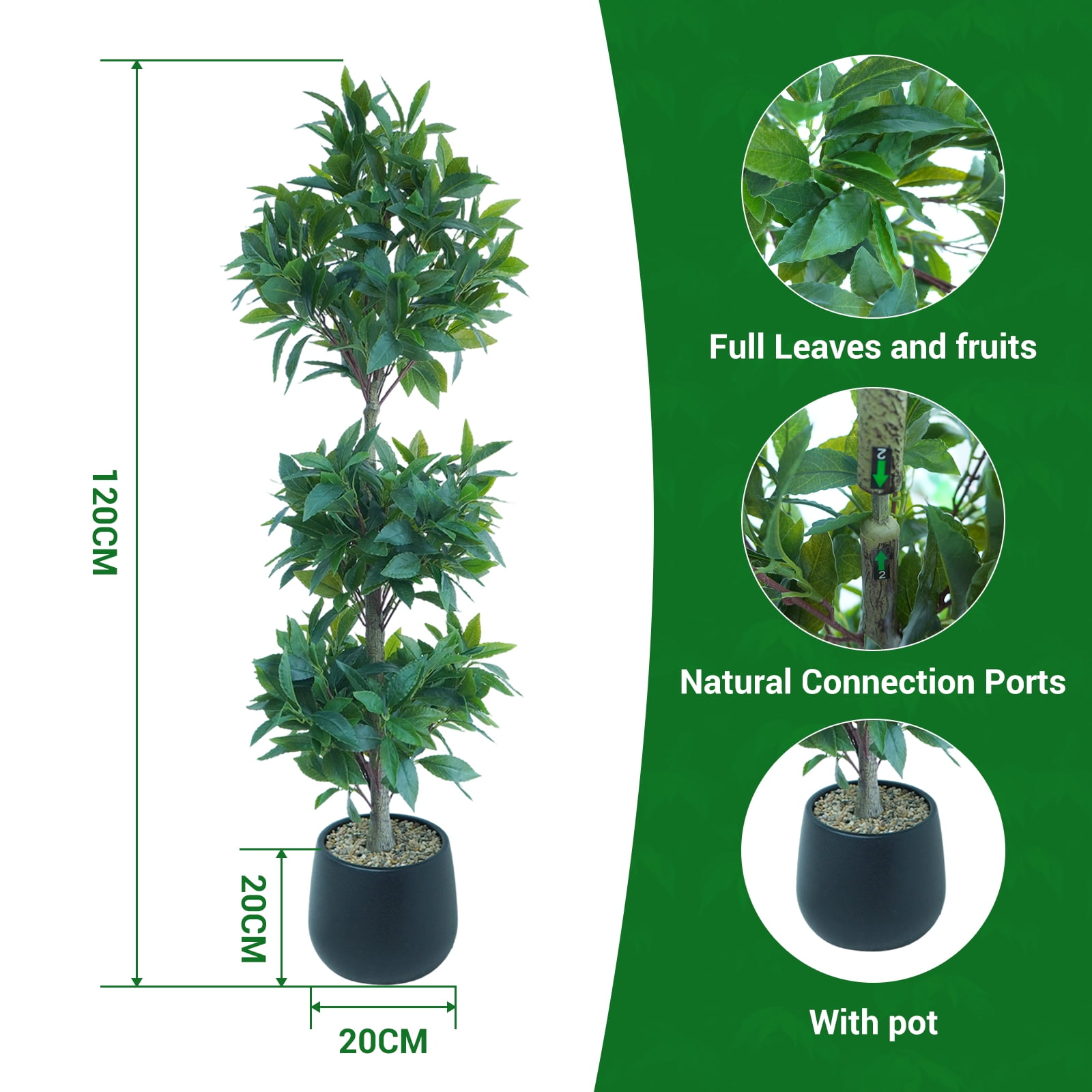 4 Ft Artificial Laurel Tree, Triple Ball Topiary Potted Plant with Realistic Moss & UV Protection, for Indoor and Outdoor Decor in Living Room, Patio, or Entryway