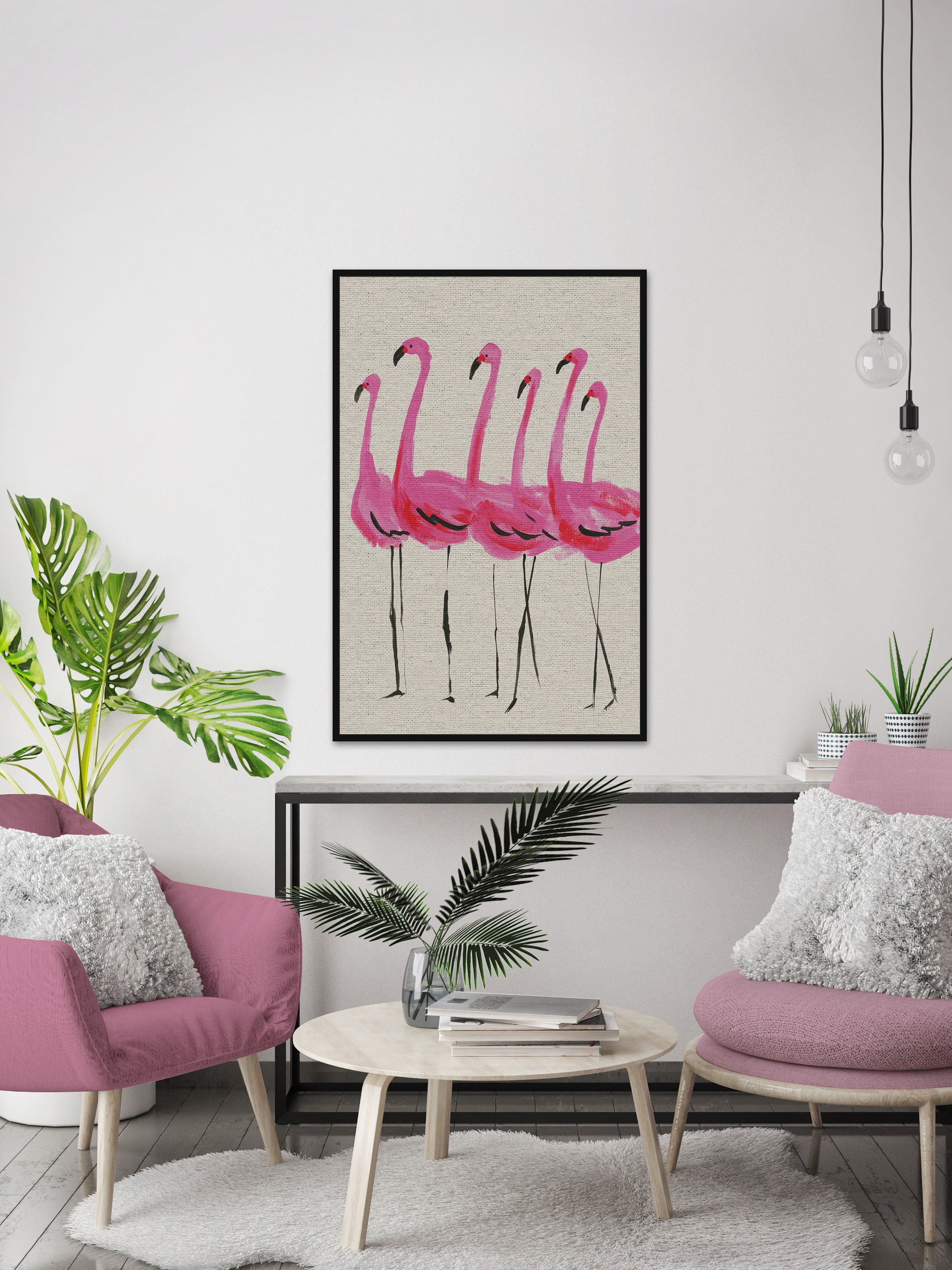 Flamants Roses Floater Framed Painting Print on Canvas