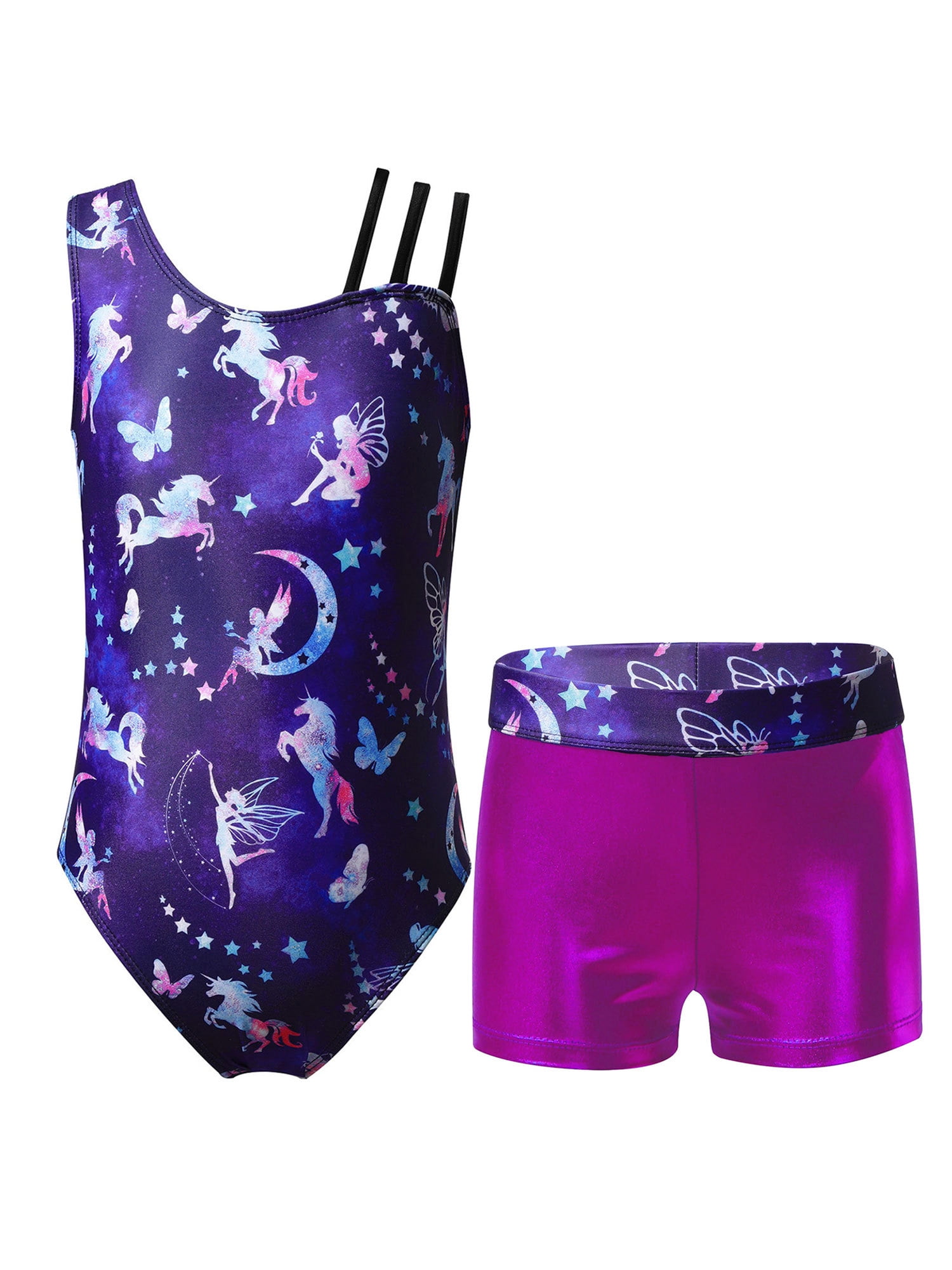 iiniim Girls Leopard Print Gymnastics Leotard with Booty Shorts Sets