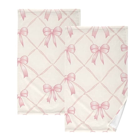 Ryvnso Bows Checkered Cotton Hand Towels Sets Face Towel 2 PCs Bathroom Decorative