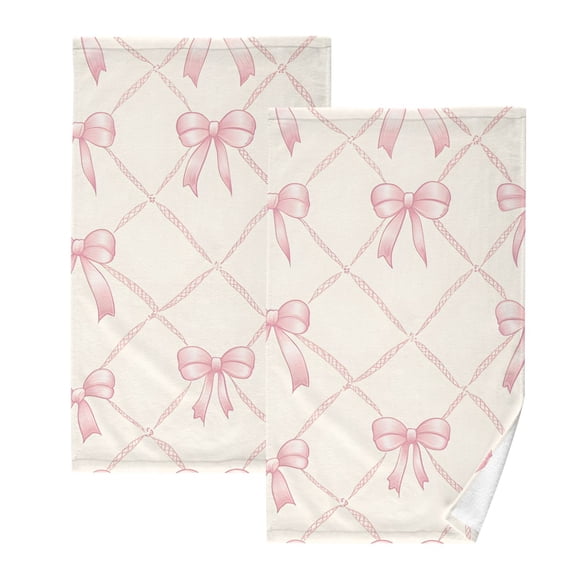 Ryvnso Bows Checkered Cotton Hand Towels Sets Face Towel 2 PCs Bathroom Decorative