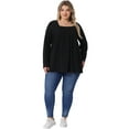 thumbnail image 3 of DARING DIVA Women's Plus Long Sleeves Square Neck Flowy Pleated Top 1X Black, 3 of 6