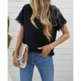thumbnail image 4 of Women's Black V Neck Lace Trim Short Sleeve Top, 4 of 19