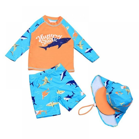 GYRATEDREAM Baby Toddler Boys Crab Three Piece Rash Guard Swimsuits Kid Long Sleeve Sunsuit 3-13 Years