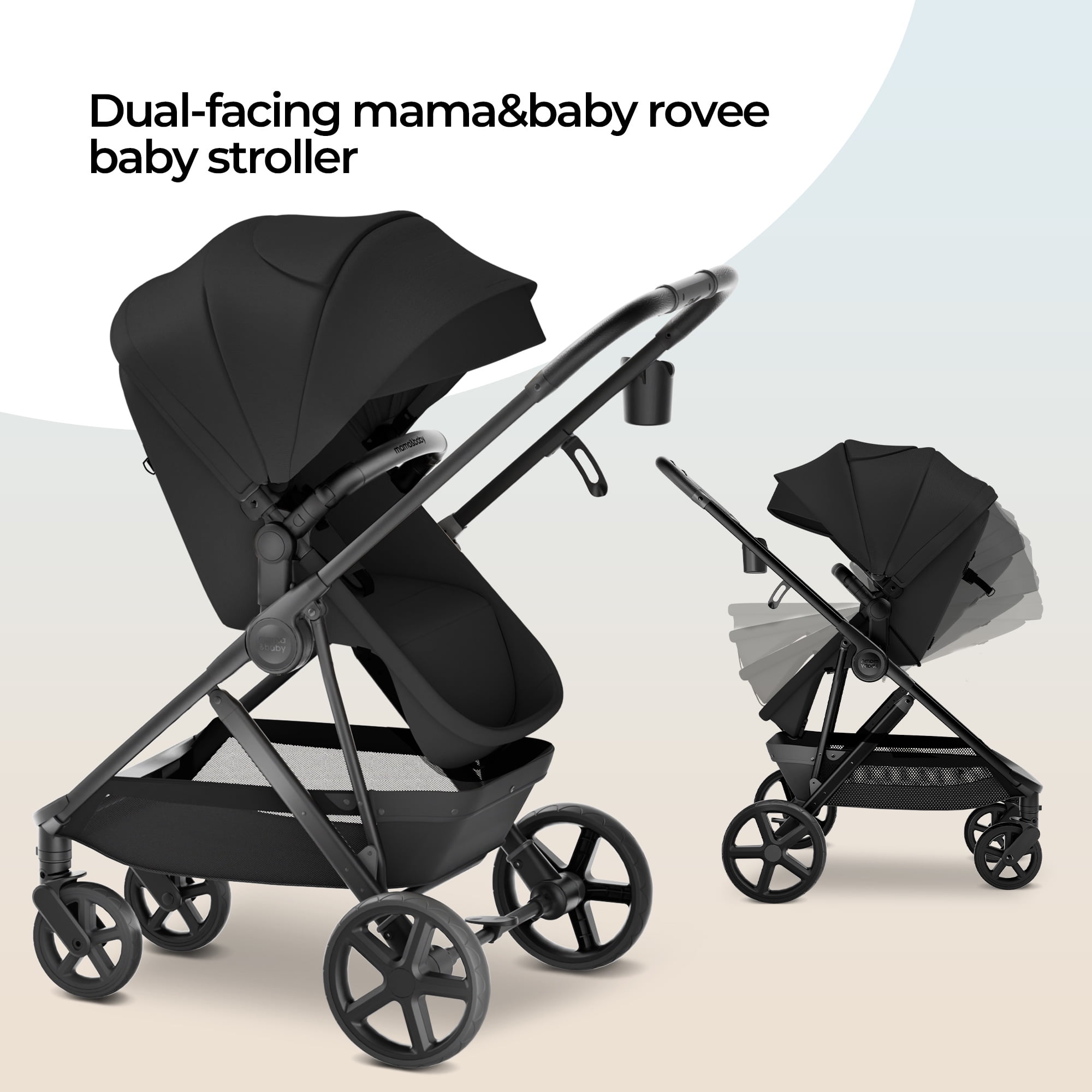 MAMA & BABY Rovee 2-in-1 Baby Bassinet Stroller with Reversible Seat and Large Canopy, Grey, 22.3LB, Unisex