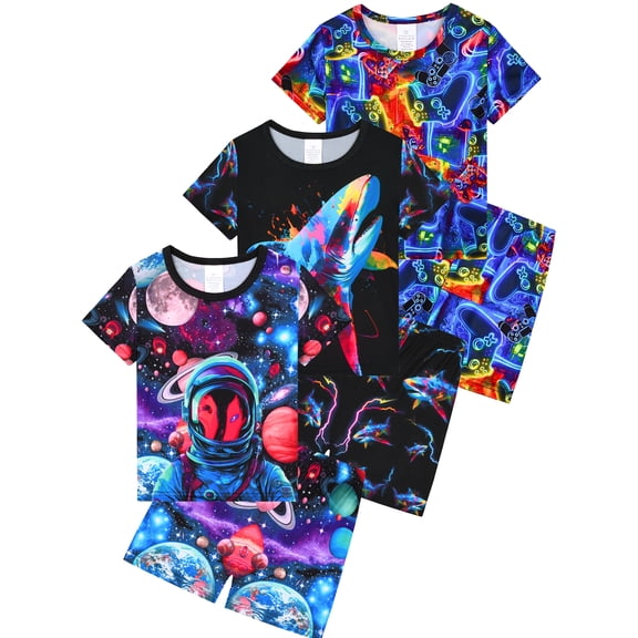 ATAIKU Summer Pajamas for Boys Astronaut Short Sleeve 2-Piece PJs Set Toddler Kid Comfy Sleepwear Size 3-12Y