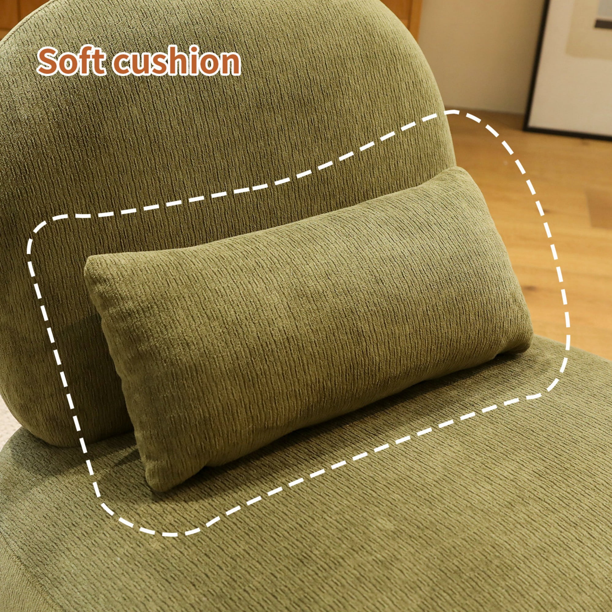 BSHTI 28.4" Velvet Upholstered Accent Chair with Pillow, Comfy Armless Design, Wood Legs for Living Room(Green)