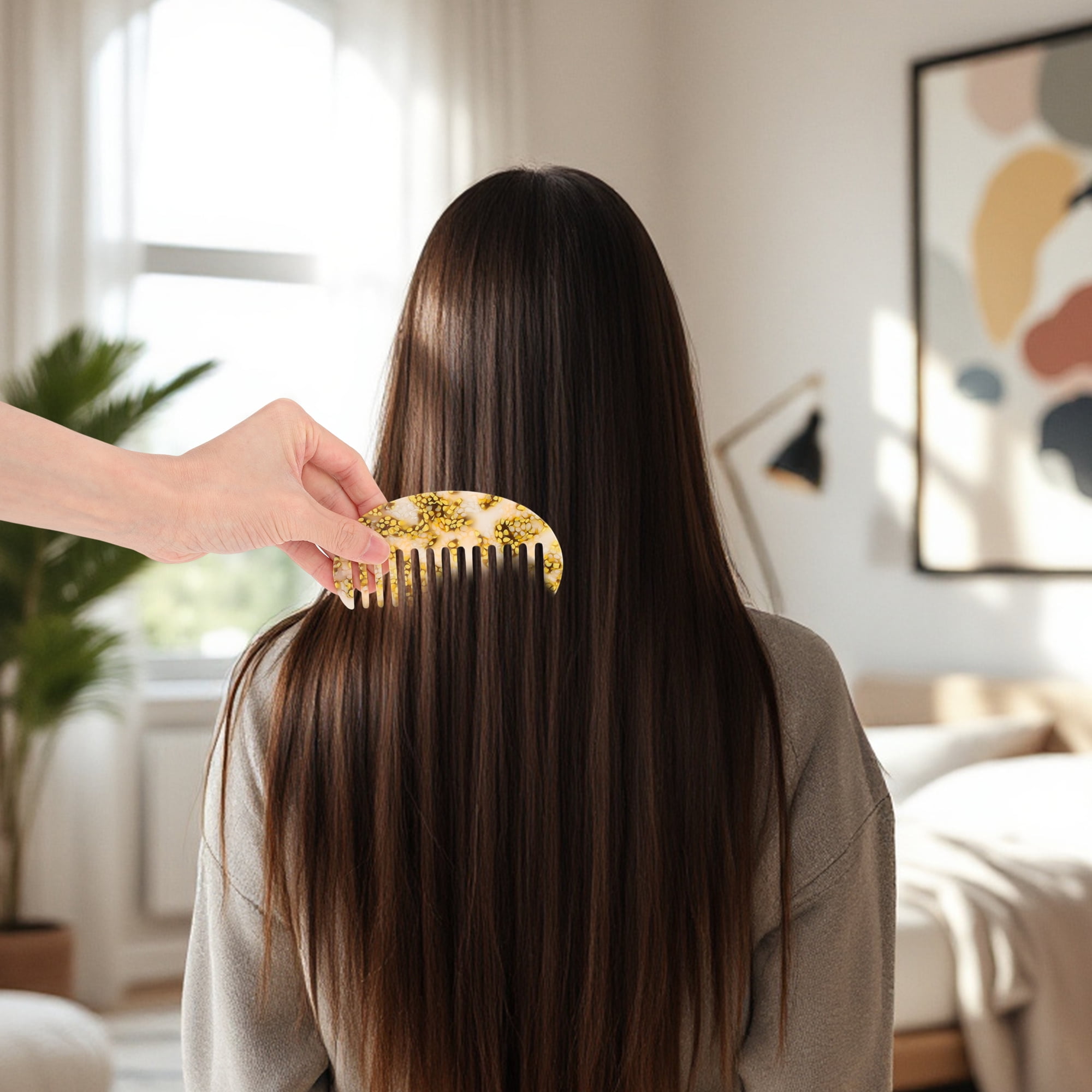 Unique Bargains 1 Pc Portable Spotted Pattern Hair Comb for All Hair Types Styles Yellow
