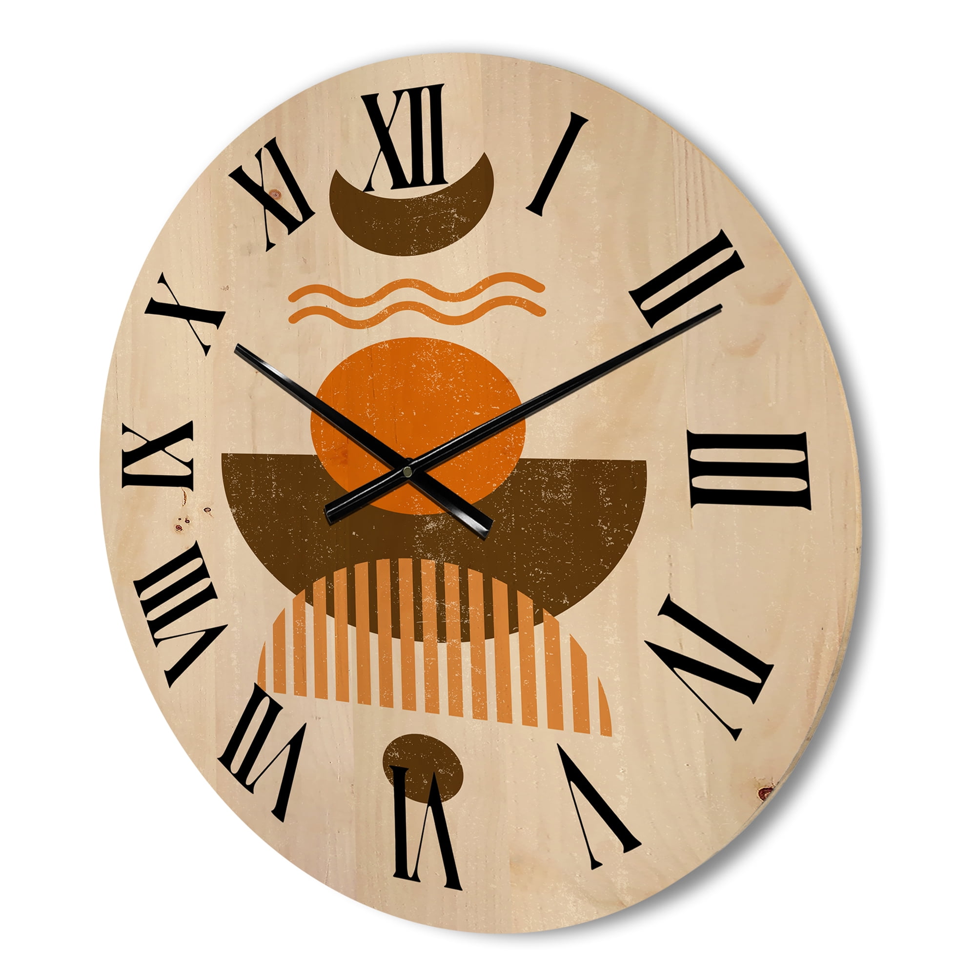 Designart 'Abstract Moon and Sun In Earth Tones' Modern Wood Wall Clock