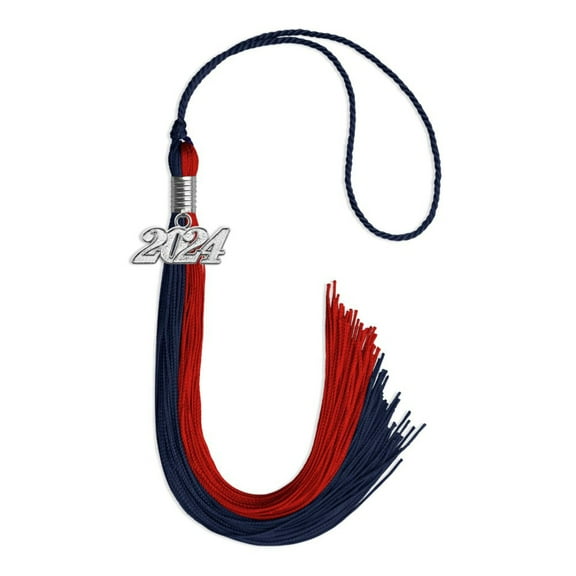 Endea Graduation Dark Navy Blue/Red Graduation Tassel with Silver Date Drop