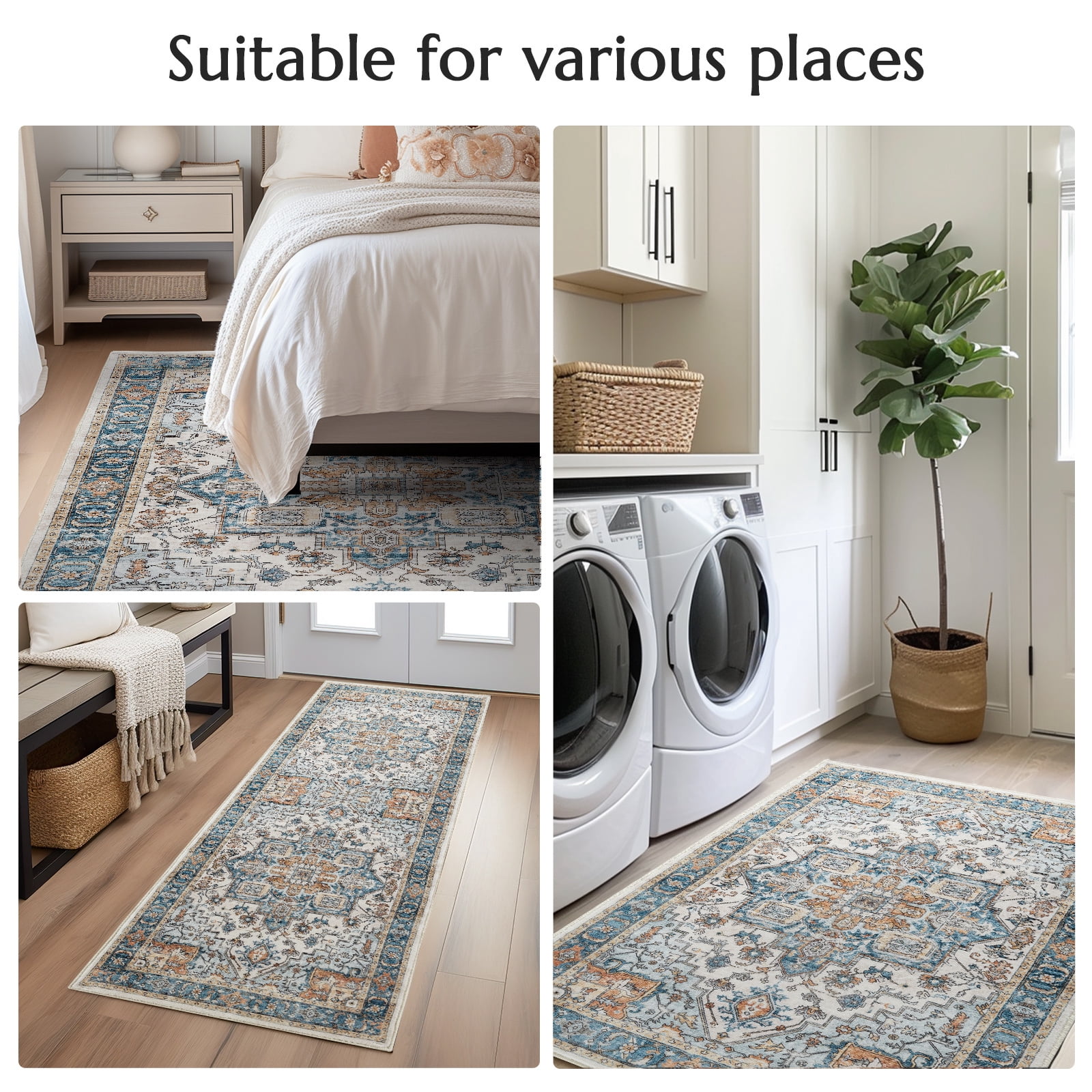 RUGKING Area Rugs for Living Room 6x9, Boho Vintage Medallion Look Home Floor Mat, Non Slip Washable Carpet, Blue