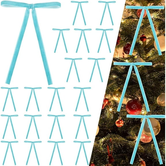 24Pcs Velvet Ribbon Bows for Christmas Tree - Vintage Decor, Door Garland, Wreath Decorations, Home & Wedding Decoration - Clear Twist Tie, Dulinkas 5x7 Inch, 3/8'' Width