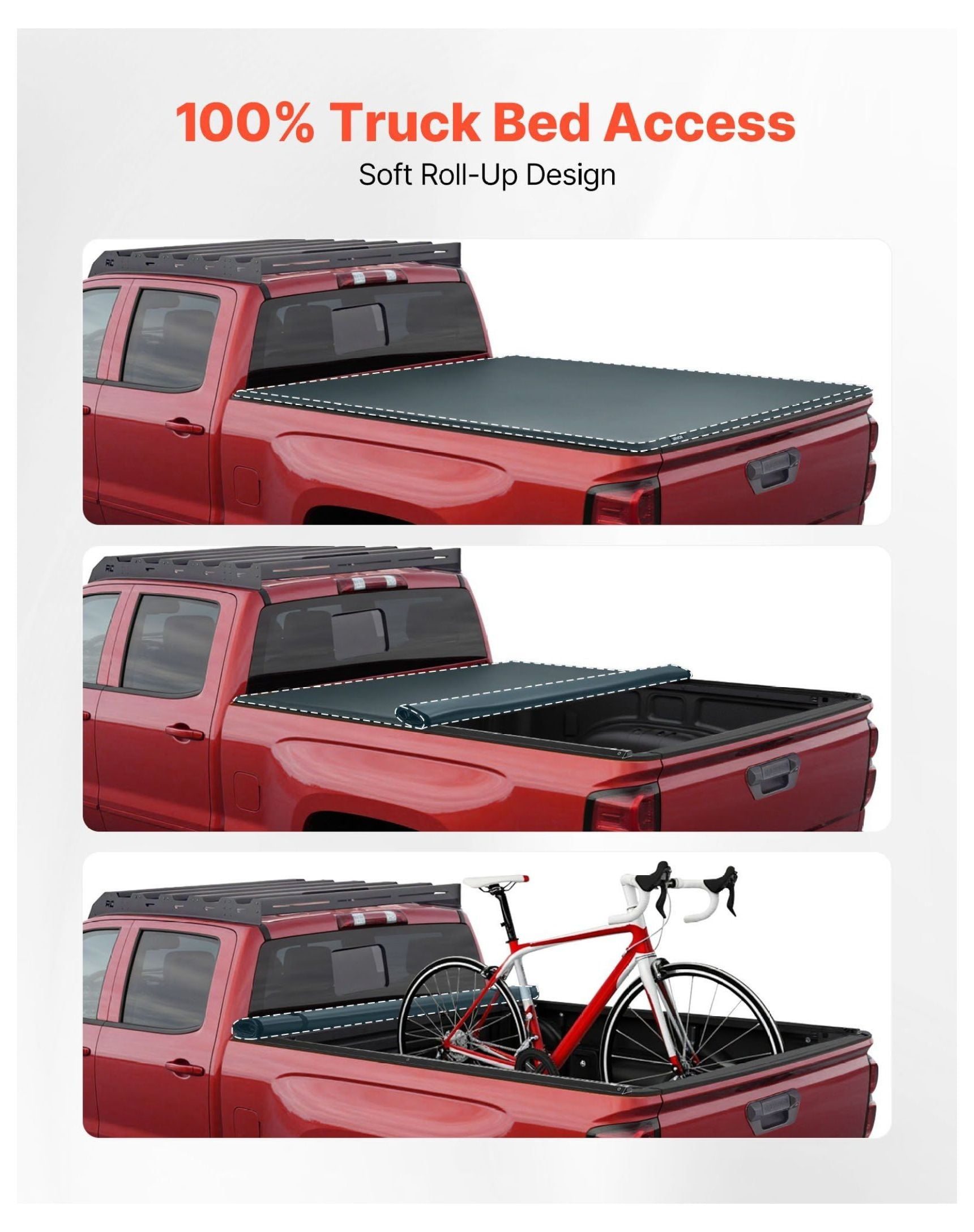 Truck Bed Tonneau Cover 5ft Tacoma 2024-2025 - Soft Roll Up - Waterproof - Heavy Duty - 60.5in Bed - Deck Rail System