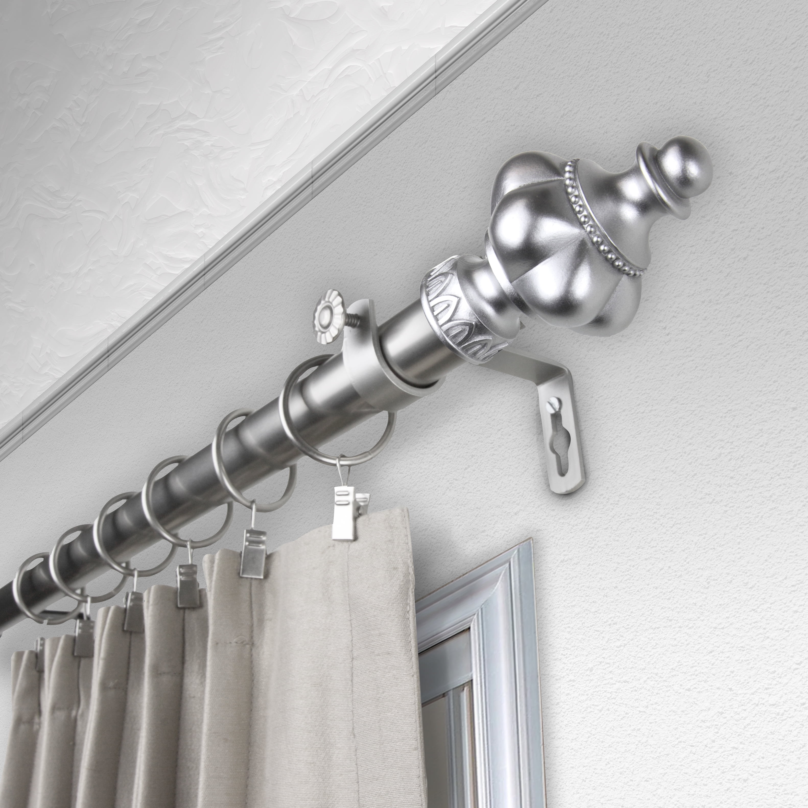 1" Dia Adjustable Erika Double Curtain Rod 48-84 inch Satin Nickel