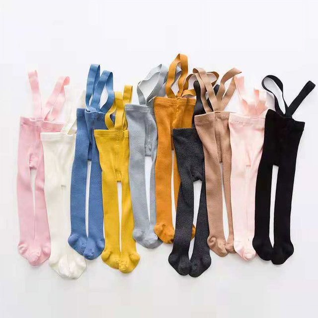 Boiiwant Newborn Baby Suspender Overall Pantyhose High Waist Ribbed Knit Tights