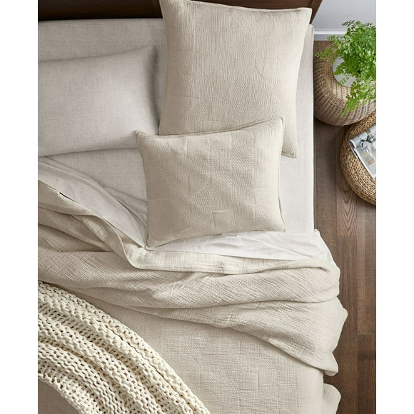 Oake Geo Stitch Cotton King Coverlet Grey 96" x 108" Geometric Stitched Design
