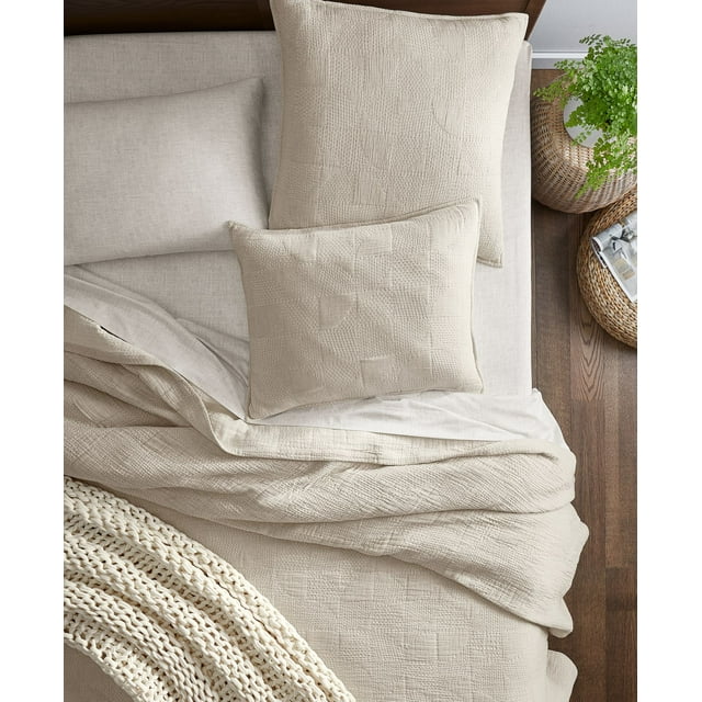 Oake Geo Stitch Cotton King Coverlet Grey 96" x 108" Geometric Stitched Design