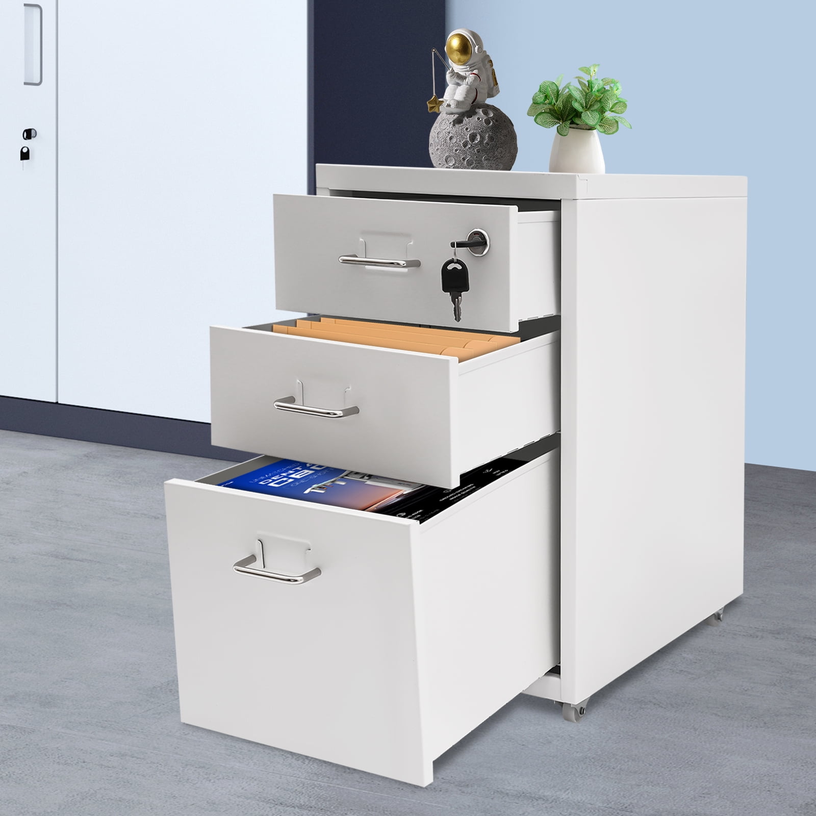 Miumaeov 3 Drawer Vertical File Cabinet Mobile Filing Cabinet with Lock Metal Mobile File Cabinet for Home Office
