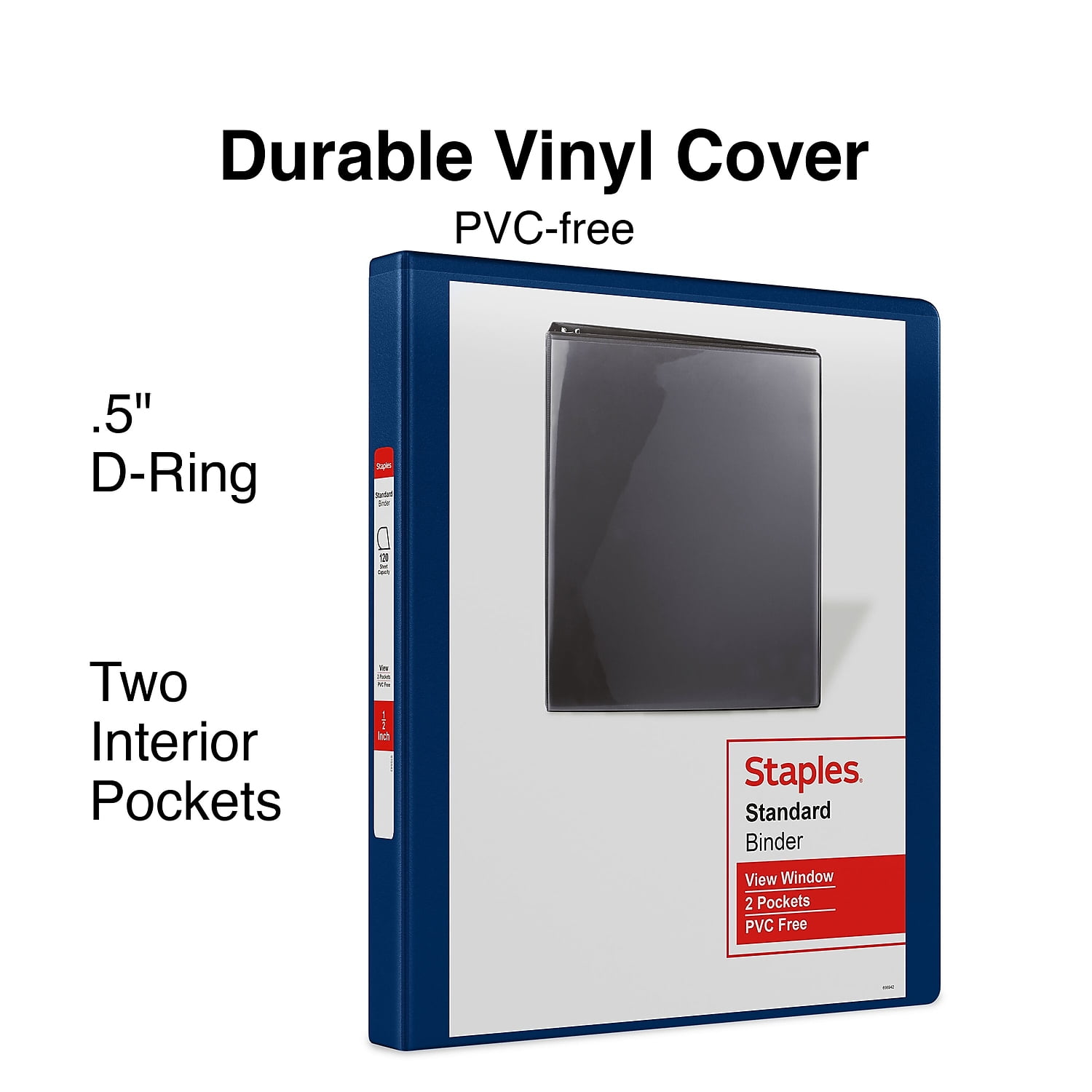 Staples Standard 1/2' 3-Ring View Binder Blue (26427-CC) 82615