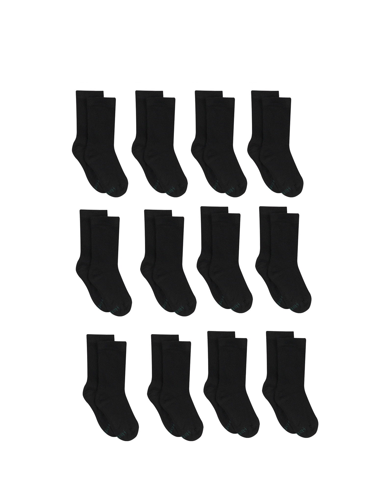 4 12 Kids Cotton Socks Crew High Solid Black Heavy Junior Size 6-8 Unisex School 