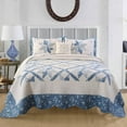 thumbnail image 6 of Kasentex Luxurious Quilted PatchWork Quilt Coverlet Bedspread - 100% Natural Cotton Machine Washable, Blue-Ivory, Full Size, 6 of 6