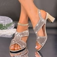 thumbnail image 2 of Women's Chunky Heels Strappy Trendy Dressy Party Shoes Square Toe Block Heel Sandals Ladies Tie Up Summer Heeled Shoes Gold 8, 2 of 6