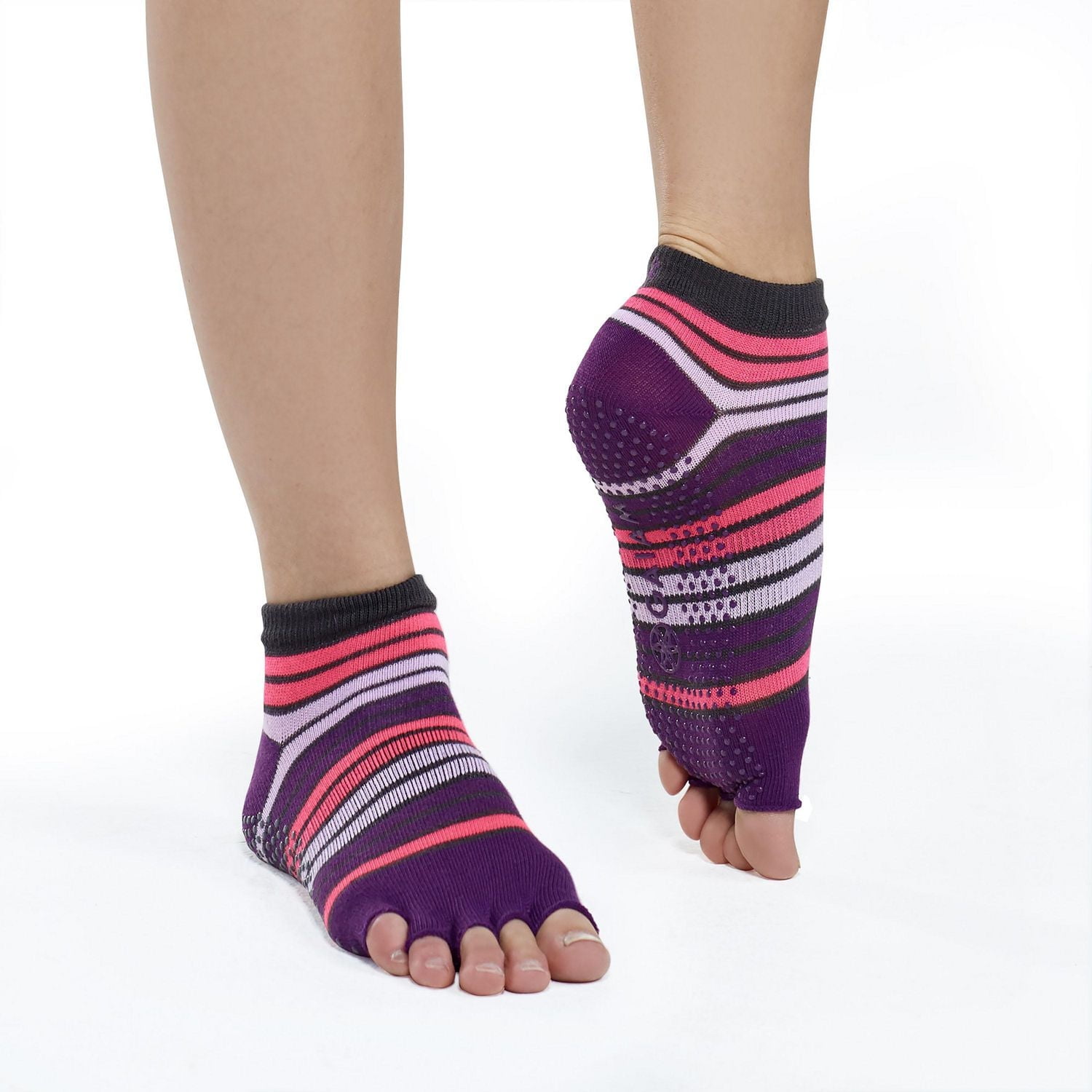 Gaiam Toeless Yoga Socks - S/M - Purple/Pink